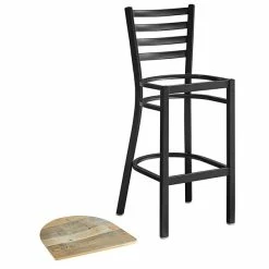 Lancaster Table & Seating Black Finish Ladder Back Bar Stool With Driftwood Seat -Lancaster Table & Seating Shop 2078626