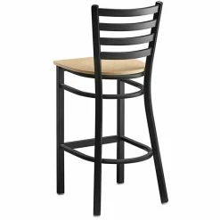 Lancaster Table & Seating Black Finish Ladder Back Bar Stool With Natural Wood Seat -Lancaster Table & Seating Shop 2078645