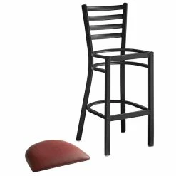 Lancaster Table & Seating Black Finish Ladder Back Bar Stool With 2 1/2" Burgundy Vinyl Padded Seat 8 Lancaster Table & Seating Black Finish Ladder Back Bar Stool With 2 1/2" Burgundy Vinyl Padded Seat -Lancaster Table & Seating Shop 2078654