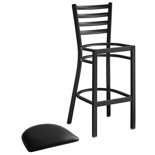 Lancaster Table & Seating Black Finish Ladder Back Bar Height Chair With 2 1/2" Black Vinyl Cushion 4 Lancaster Table & Seating Black Finish Ladder Back Bar Height Chair With 2 1/2" Black Vinyl Cushion - Image 4