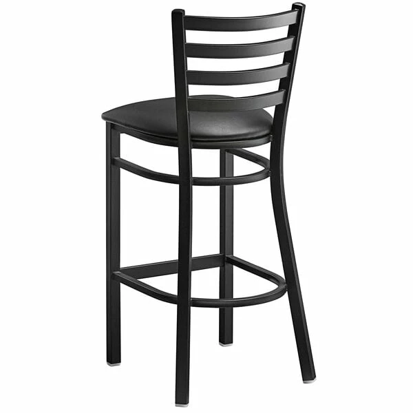 Lancaster Table & Seating Black Finish Ladder Back Bar Height Chair With 2 1/2" Black Vinyl Cushion 3 Lancaster Table & Seating Black Finish Ladder Back Bar Height Chair With 2 1/2" Black Vinyl Cushion - Image 3
