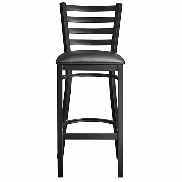 Lancaster Table & Seating Black Finish Ladder Back Bar Height Chair With 2 1/2" Black Vinyl Cushion 5 Lancaster Table & Seating Black Finish Ladder Back Bar Height Chair With 2 1/2" Black Vinyl Cushion - Image 5