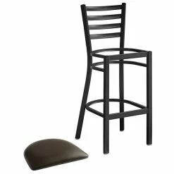 Lancaster Table & Seating Black Finish Ladder Back Bar Stool With 2 1/2" Dark Brown Vinyl Padded Seat -Lancaster Table & Seating Shop 2078674