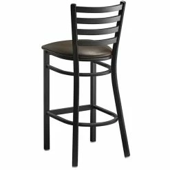 Lancaster Table & Seating Black Finish Ladder Back Bar Stool With 2 1/2" Dark Brown Vinyl Padded Seat -Lancaster Table & Seating Shop 2078676