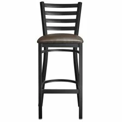 Lancaster Table & Seating Black Finish Ladder Back Bar Stool With 2 1/2" Dark Brown Vinyl Padded Seat -Lancaster Table & Seating Shop 2078677