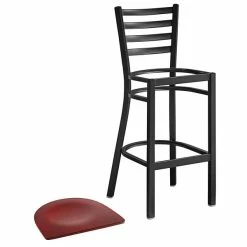 Lancaster Table & Seating Black Finish Ladder Back Bar Stool With Mahogany Wood Seat -Lancaster Table & Seating Shop 2078684