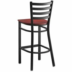 Lancaster Table & Seating Black Finish Ladder Back Bar Stool With Mahogany Wood Seat -Lancaster Table & Seating Shop 2078686