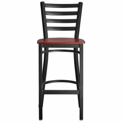 Lancaster Table & Seating Black Finish Ladder Back Bar Stool With Mahogany Wood Seat -Lancaster Table & Seating Shop 2078687