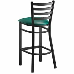 Lancaster Table & Seating Black Finish Ladder Back Bar Stool With 2 1/2" Green Vinyl Padded Seat -Lancaster Table & Seating Shop 2078696