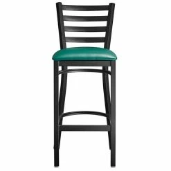 Lancaster Table & Seating Black Finish Ladder Back Bar Stool With 2 1/2" Green Vinyl Padded Seat -Lancaster Table & Seating Shop 2078697