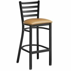 Lancaster Table & Seating Black Finish Ladder Back Bar Stool With 2 1/2" Light Brown Vinyl Padded Seat -Lancaster Table & Seating Shop 2078705