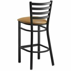 Lancaster Table & Seating Black Finish Ladder Back Bar Stool With 2 1/2" Light Brown Vinyl Padded Seat -Lancaster Table & Seating Shop 2078706