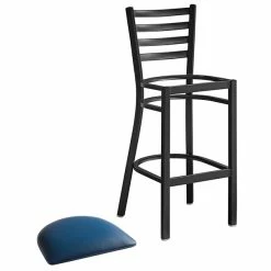 Lancaster Table & Seating Black Finish Ladder Back Bar Stool With 2 1/2" Navy Blue Vinyl Padded Seat 8 Lancaster Table & Seating Black Finish Ladder Back Bar Stool With 2 1/2" Navy Blue Vinyl Padded Seat -Lancaster Table & Seating Shop 2078714