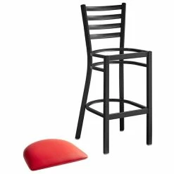 Lancaster Table & Seating Black Finish Ladder Back Bar Stool With 2 1/2" Red Vinyl Padded Seat -Lancaster Table & Seating Shop 2078724