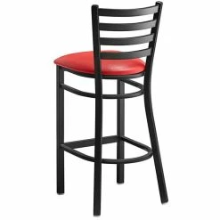 Lancaster Table & Seating Black Finish Ladder Back Bar Stool With 2 1/2" Red Vinyl Padded Seat -Lancaster Table & Seating Shop 2078726