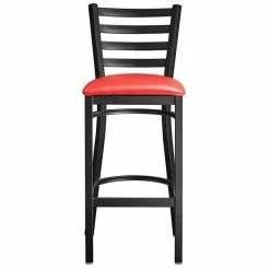 Lancaster Table & Seating Black Finish Ladder Back Bar Stool With 2 1/2" Red Vinyl Padded Seat -Lancaster Table & Seating Shop 2078727