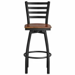 Lancaster Table & Seating Black Finish Ladder Back Swivel Bar Stool With Antique Walnut Wood Seat -Lancaster Table & Seating Shop 2078736