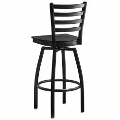 Lancaster Table & Seating Black Finish Ladder Back Swivel Bar Stool With Black Wood Seat -Lancaster Table & Seating Shop 2078738