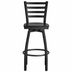 Lancaster Table & Seating Black Finish Ladder Back Swivel Bar Stool With Black Wood Seat -Lancaster Table & Seating Shop 2078739