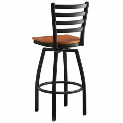 Lancaster Table & Seating Black Finish Ladder Back Swivel Bar Stool With Cherry Wood Seat -Lancaster Table & Seating Shop 2078741