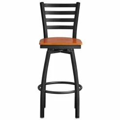 Lancaster Table & Seating Black Finish Ladder Back Swivel Bar Stool With Cherry Wood Seat -Lancaster Table & Seating Shop 2078742