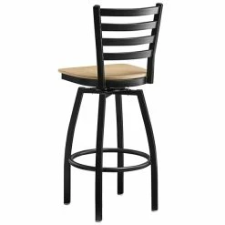 Lancaster Table & Seating Black Finish Ladder Back Swivel Bar Stool With Natural Wood Seat -Lancaster Table & Seating Shop 2078750