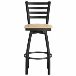 Lancaster Table & Seating Black Finish Ladder Back Swivel Bar Stool With Natural Wood Seat -Lancaster Table & Seating Shop 2078751