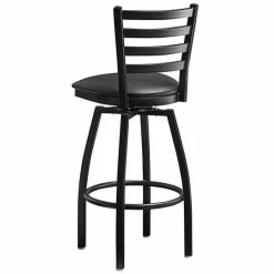 Lancaster Table & Seating Black Finish Ladder Back Swivel Bar Stool With 2 1/2" Black Vinyl Padded Seat -Lancaster Table & Seating Shop 2078756