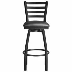 Lancaster Table & Seating Black Finish Ladder Back Swivel Bar Stool With 2 1/2" Black Vinyl Padded Seat -Lancaster Table & Seating Shop 2078757
