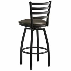 Lancaster Table & Seating Black Finish Ladder Back Swivel Bar Stool With 2 1/2" Dark Brown Vinyl Padded Seat -Lancaster Table & Seating Shop 2078759