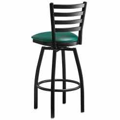 Lancaster Table & Seating Black Finish Ladder Back Swivel Bar Stool With 2 1/2" Green Vinyl Padded Seat -Lancaster Table & Seating Shop 2078762