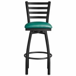 Lancaster Table & Seating Black Finish Ladder Back Swivel Bar Stool With 2 1/2" Green Vinyl Padded Seat -Lancaster Table & Seating Shop 2078763