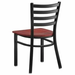 Lancaster Table & Seating Black Finish Ladder Back Chair With Mahogany Wood Seat -Lancaster Table & Seating Shop 2078821