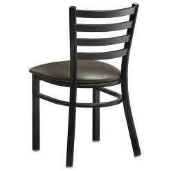 Lancaster Table & Seating Black Finish Ladder Back Chair With 2 1/2" Dark Brown Vinyl Padded Seat -Lancaster Table & Seating Shop 2078861
