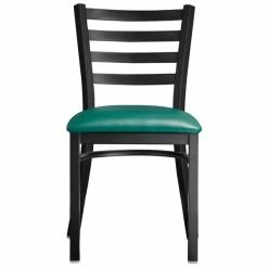 Lancaster Table & Seating Black Finish Ladder Back Chair With 2 1/2" Green Vinyl Padded Seat -Lancaster Table & Seating Shop 2078872