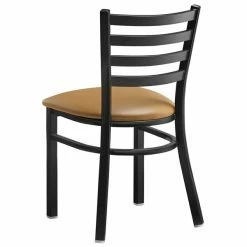 Lancaster Table & Seating Black Finish Ladder Back Chair With 2 1/2" Light Brown Vinyl Padded Seat -Lancaster Table & Seating Shop 2078881