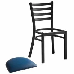 Lancaster Table & Seating Black Finish Ladder Back Chair With 2 1/2" Navy Vinyl Padded Seat -Lancaster Table & Seating Shop 2078892