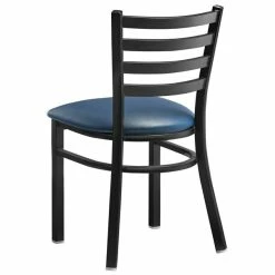 Lancaster Table & Seating Black Finish Ladder Back Chair With 2 1/2" Navy Vinyl Padded Seat -Lancaster Table & Seating Shop 2078894