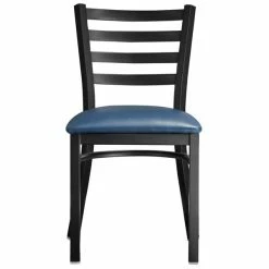 Lancaster Table & Seating Black Finish Ladder Back Chair With 2 1/2" Navy Vinyl Padded Seat -Lancaster Table & Seating Shop 2078895