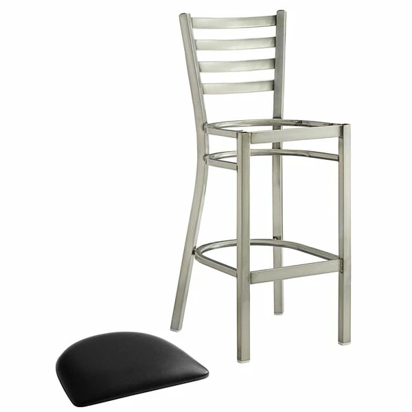 Lancaster Table & Seating Clear Coat Finish Ladder Back Bar Stool With 2 1/2" Black Vinyl Padded Seat 4 Lancaster Table & Seating Clear Coat Finish Ladder Back Bar Stool With 2 1/2" Black Vinyl Padded Seat - Image 4