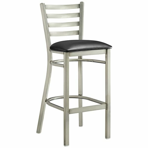 Lancaster Table & Seating Clear Coat Finish Ladder Back Bar Stool With 2 1/2" Black Vinyl Padded Seat 2 Lancaster Table & Seating Clear Coat Finish Ladder Back Bar Stool With 2 1/2" Black Vinyl Padded Seat - Image 2