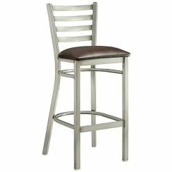 Lancaster Table & Seating Clear Coat Finish Ladder Back Bar Stool With 2 1/2" Dark Brown Vinyl Padded Seat -Lancaster Table & Seating Shop 2079489