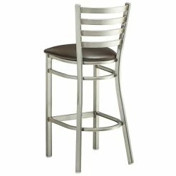 Lancaster Table & Seating Clear Coat Finish Ladder Back Bar Stool With 2 1/2" Dark Brown Vinyl Padded Seat -Lancaster Table & Seating Shop 2079490