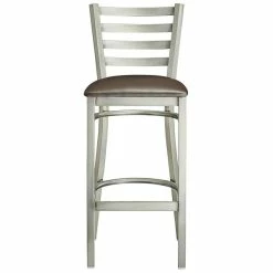 Lancaster Table & Seating Clear Coat Finish Ladder Back Bar Stool With 2 1/2" Dark Brown Vinyl Padded Seat -Lancaster Table & Seating Shop 2079491
