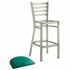 Lancaster Table & Seating Clear Coat Finish Ladder Back Bar Stool With 2 1/2" Green Vinyl Padded Seat -Lancaster Table & Seating Shop 2079568