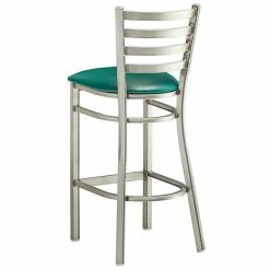 Lancaster Table & Seating Clear Coat Finish Ladder Back Bar Stool With 2 1/2" Green Vinyl Padded Seat -Lancaster Table & Seating Shop 2079570