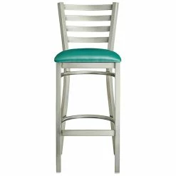 Lancaster Table & Seating Clear Coat Finish Ladder Back Bar Stool With 2 1/2" Green Vinyl Padded Seat -Lancaster Table & Seating Shop 2079571