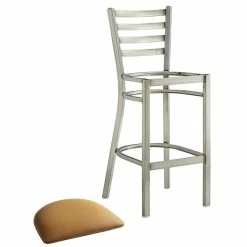 Lancaster Table & Seating Clear Coat Finish Ladder Back Bar Stool With 2 1/2" Light Brown Vinyl Padded Seat -Lancaster Table & Seating Shop 2079578