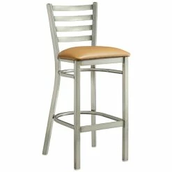 Lancaster Table & Seating Clear Coat Finish Ladder Back Bar Stool With 2 1/2" Light Brown Vinyl Padded Seat -Lancaster Table & Seating Shop 2079579