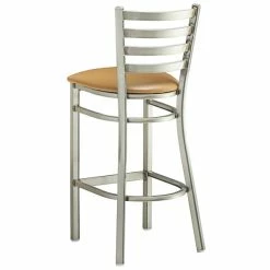Lancaster Table & Seating Clear Coat Finish Ladder Back Bar Stool With 2 1/2" Light Brown Vinyl Padded Seat -Lancaster Table & Seating Shop 2079580